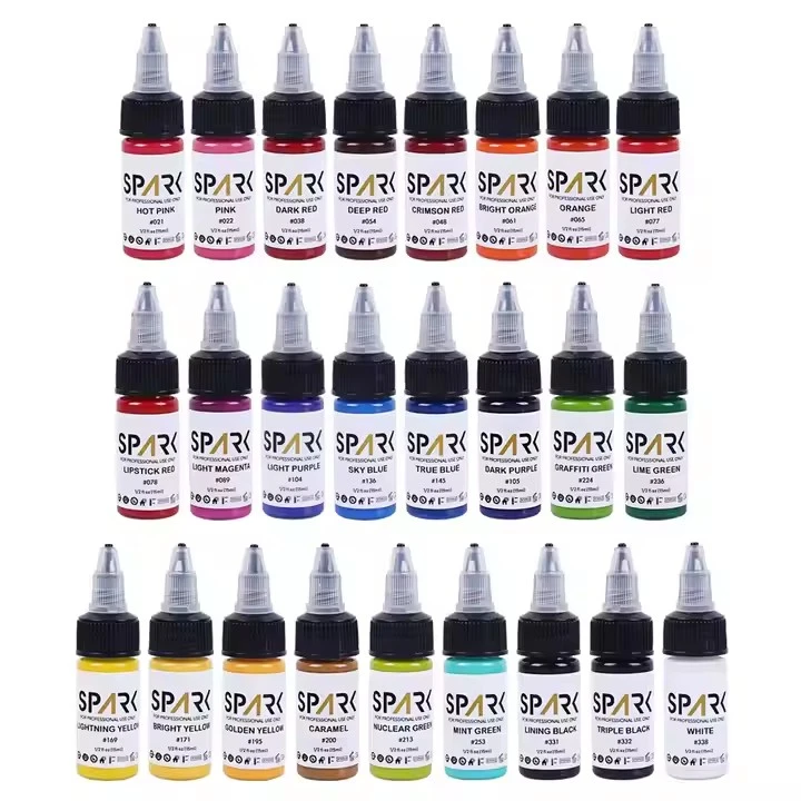 50 kulur sett spark bl-ingrossa l-aħjar pigment organiku 1 oz 30 ml tal-flixkun professjonali li jintremew għamla tal-linka temporanja tatwaġġ