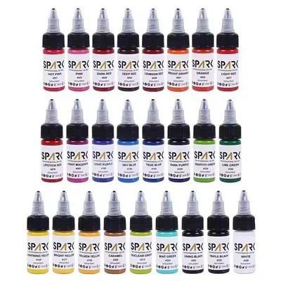 50 kulur sett spark bl-ingrossa l-aħjar pigment organiku 1 oz 30 ml tal-flixkun professjonali li jintremew għamla tal-linka temporanja tatwaġġ