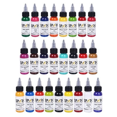 Spark 25 SET 1OZ Organic Premium Permanenti Long - Kulur li Jdum bil-linka tatwaġġ malajr għall-arti tal-ġisem u tatwaġġi