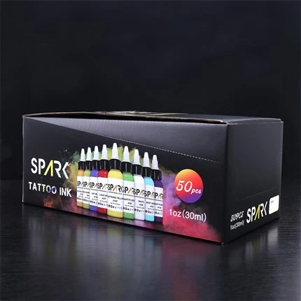 50 Sett tal-Kulur Linka tat-tatwaġġ f'Bulk Spark Tattoo Ink Super Black Tattoo Ink